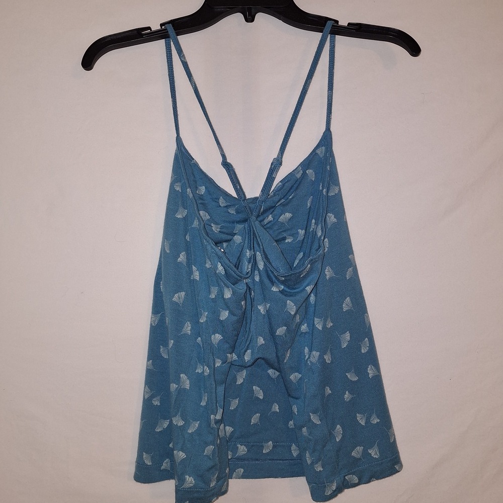 Blue Camisole White Ginkgo Leaf Pattern Criss-cross Back Strap Tank XL Auden - Picture 8 of 12